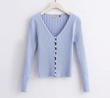 Load image into Gallery viewer, 2019 Spring New Stylish Knitting Single Breasted Pearl Cardigan Sweater Woman Deep V-neck Long Sleeve Jumper kleding jerseis