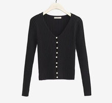 Load image into Gallery viewer, 2019 Spring New Stylish Knitting Single Breasted Pearl Cardigan Sweater Woman Deep V-neck Long Sleeve Jumper kleding jerseis