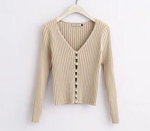 Load image into Gallery viewer, 2019 Spring New Stylish Knitting Single Breasted Pearl Cardigan Sweater Woman Deep V-neck Long Sleeve Jumper kleding jerseis