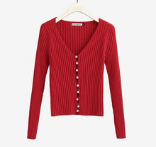Load image into Gallery viewer, 2019 Spring New Stylish Knitting Single Breasted Pearl Cardigan Sweater Woman Deep V-neck Long Sleeve Jumper kleding jerseis