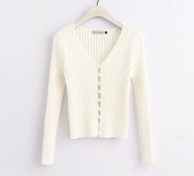 Load image into Gallery viewer, 2019 Spring New Stylish Knitting Single Breasted Pearl Cardigan Sweater Woman Deep V-neck Long Sleeve Jumper kleding jerseis