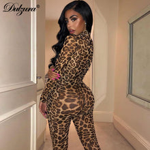Load image into Gallery viewer, Dulzura leopard print sexy women 2019 autumn winter mesh long jumpsuit bodycon streetwear festival body outfits party clothing