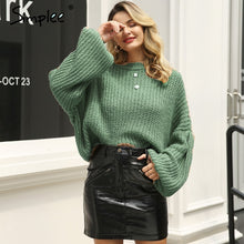 Load image into Gallery viewer, Simplee Winter lantern sleeve knitted sweater pullover Women loose round neck red sweater Female autumn casual sweater jumper