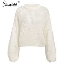 Load image into Gallery viewer, Simplee Winter lantern sleeve knitted sweater pullover Women loose round neck red sweater Female autumn casual sweater jumper
