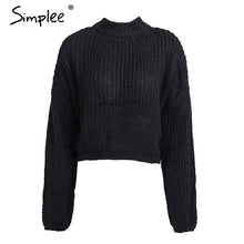 Load image into Gallery viewer, Simplee Winter lantern sleeve knitted sweater pullover Women loose round neck red sweater Female autumn casual sweater jumper