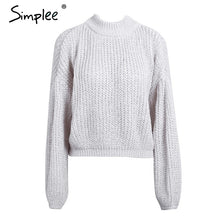 Load image into Gallery viewer, Simplee Winter lantern sleeve knitted sweater pullover Women loose round neck red sweater Female autumn casual sweater jumper