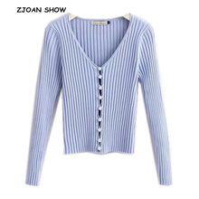 Load image into Gallery viewer, 2019 Spring New Stylish Knitting Single Breasted Pearl Cardigan Sweater Woman Deep V-neck Long Sleeve Jumper kleding jerseis